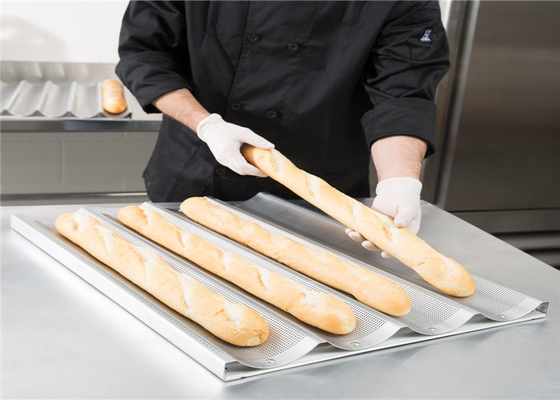 RK Bakeware الصين خدمة الطعام NSF 5 فتحة الألومنيوم باغيت طاسة الخبز الفرنسية الزجاجية