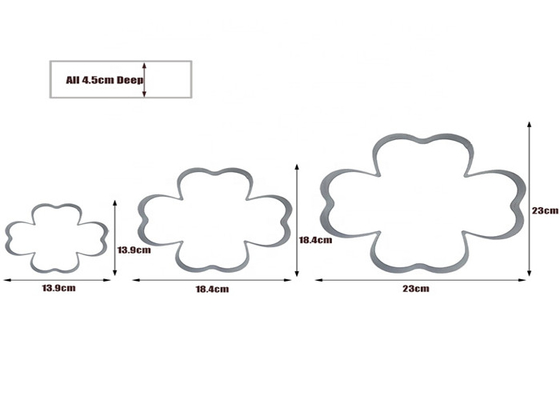 RK Bakeware الصين خدمة الطعام NSF الفولاذ المقاوم للصدأ أربعة أوراق النخل الماوس صياغة الموس حلقات الكعكة حسب الحجم